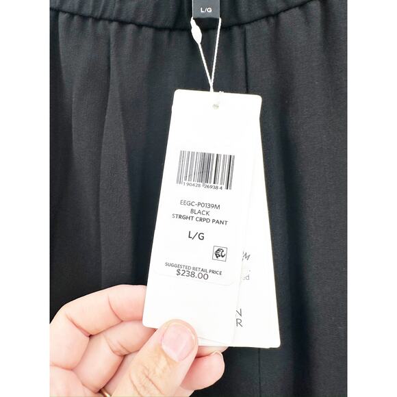 Eileen Fisher System Silk Black Georgette Crepe Cropped Pants Size Large NWT - Picture 3 of 6